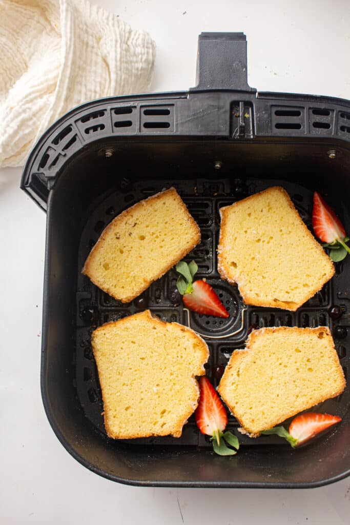 Slices of the air fryer pound cake in the air fryer 