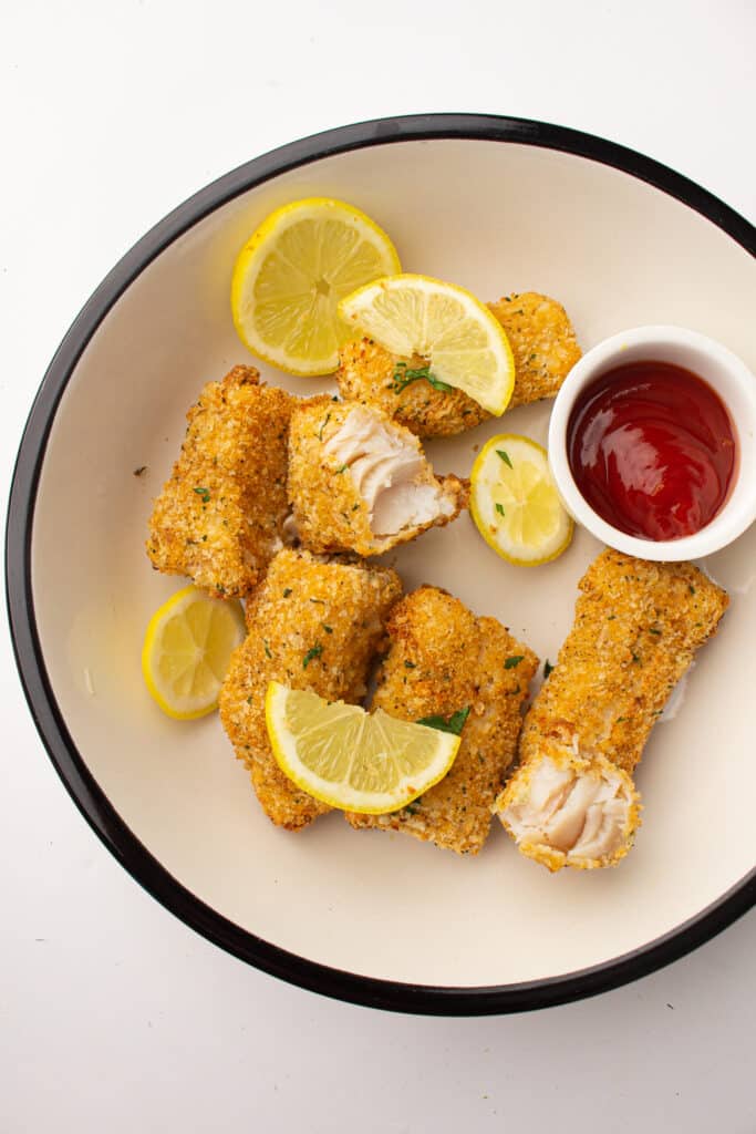 Cooked Air Fryer Fish with ketchup