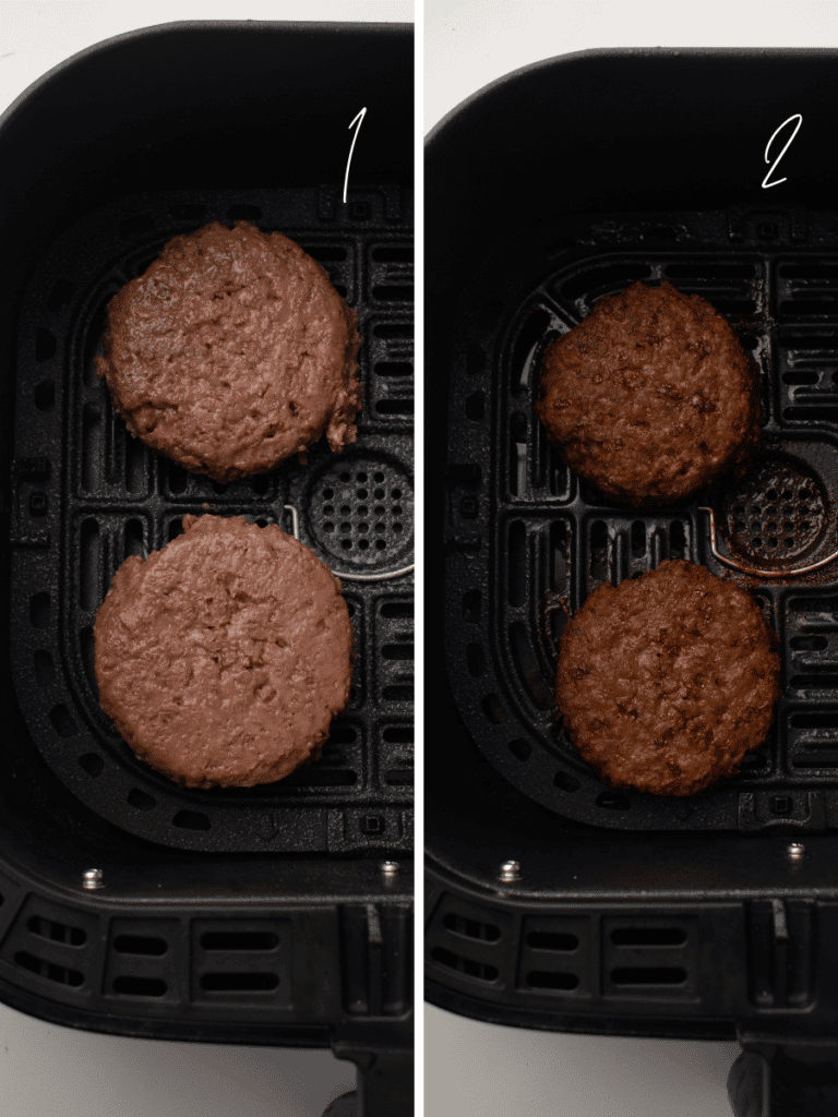 Air fryer impossible burger, uncooked and cooked