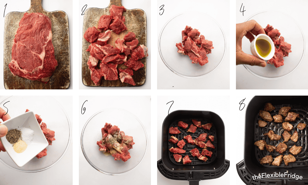 Process pictures for Air Fryer Garlic Steak Bites