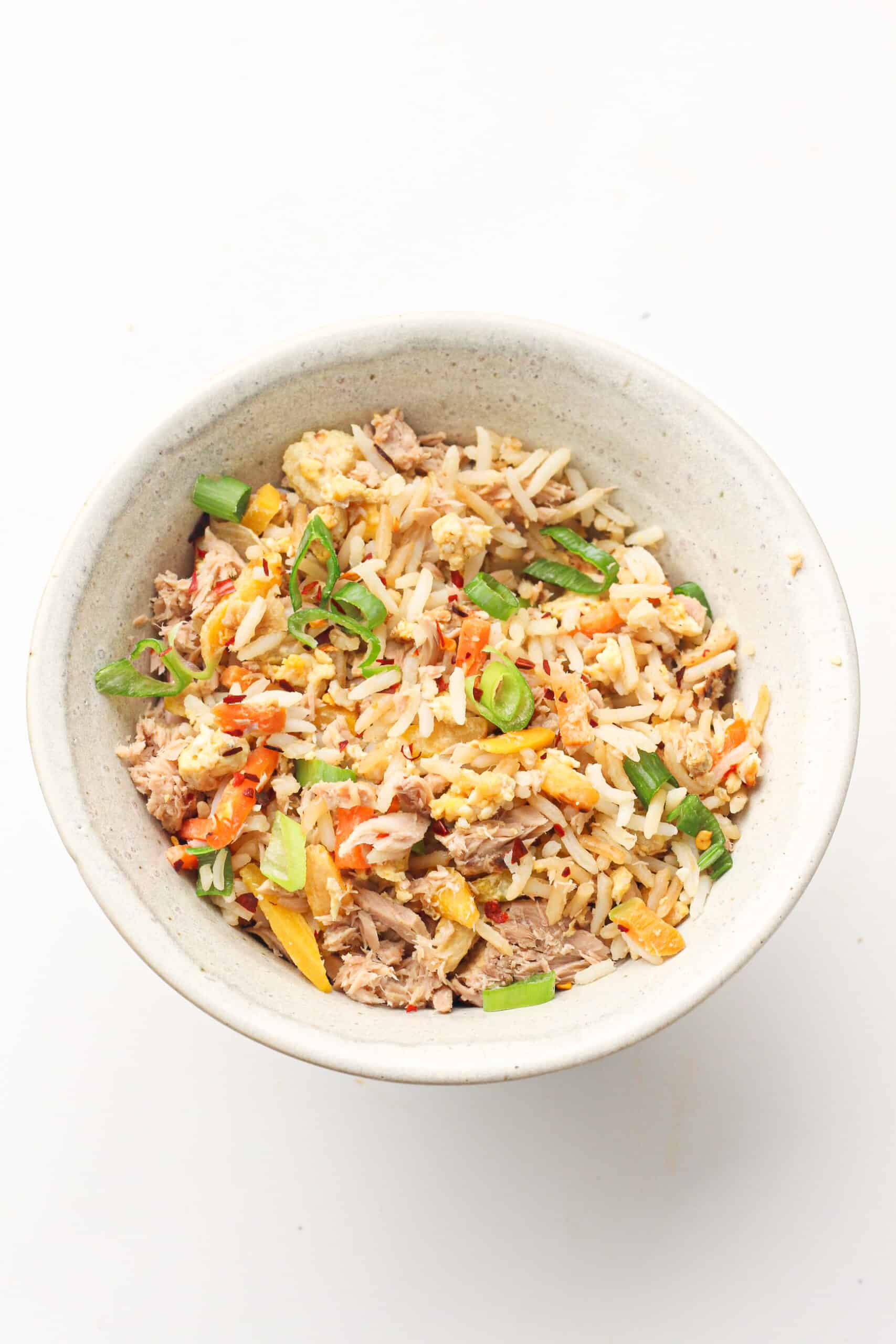 Quick Canned Tuna Fried Rice in a bowl