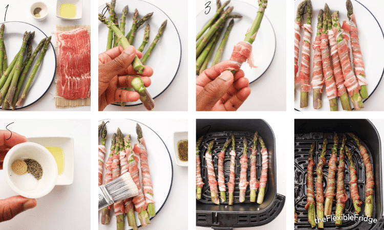 Air fryer Bacon wrapped asparagus process pictures