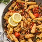 Vegan pasta pecan tomato bowls