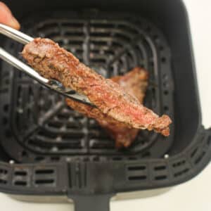 Air fryer marinated steak sliced in half