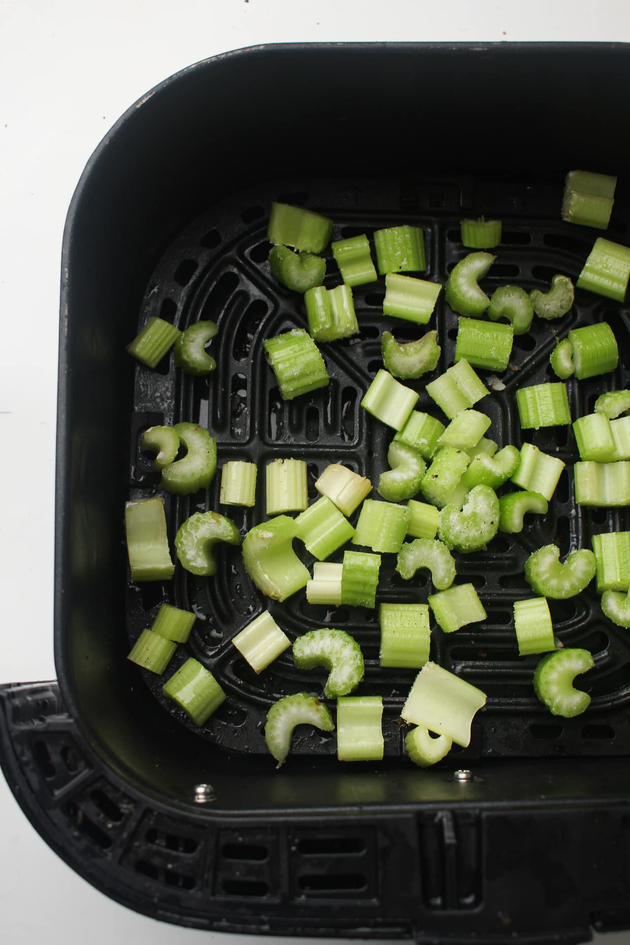 celery in the air fryer ready to cook