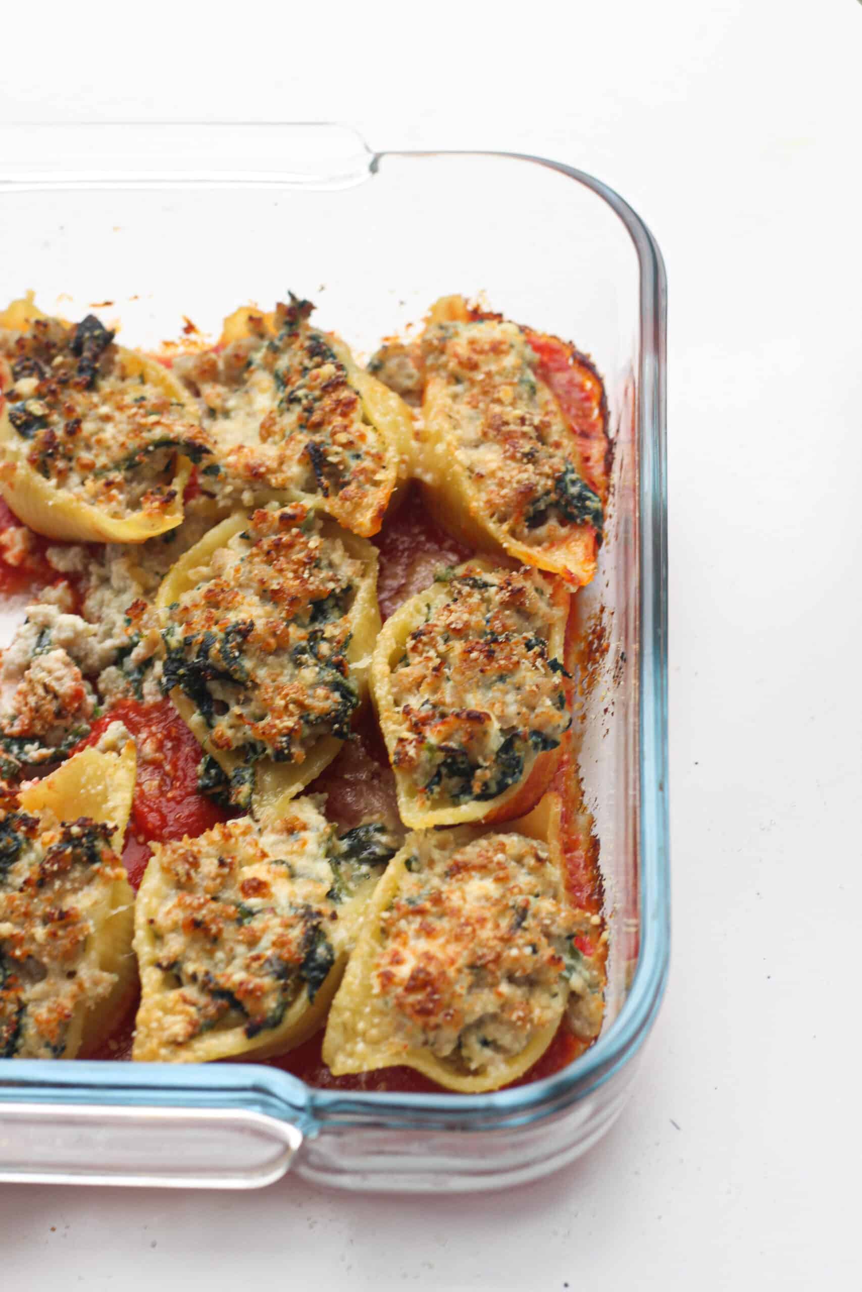Salmon and spinach stuffed pasta shells	
