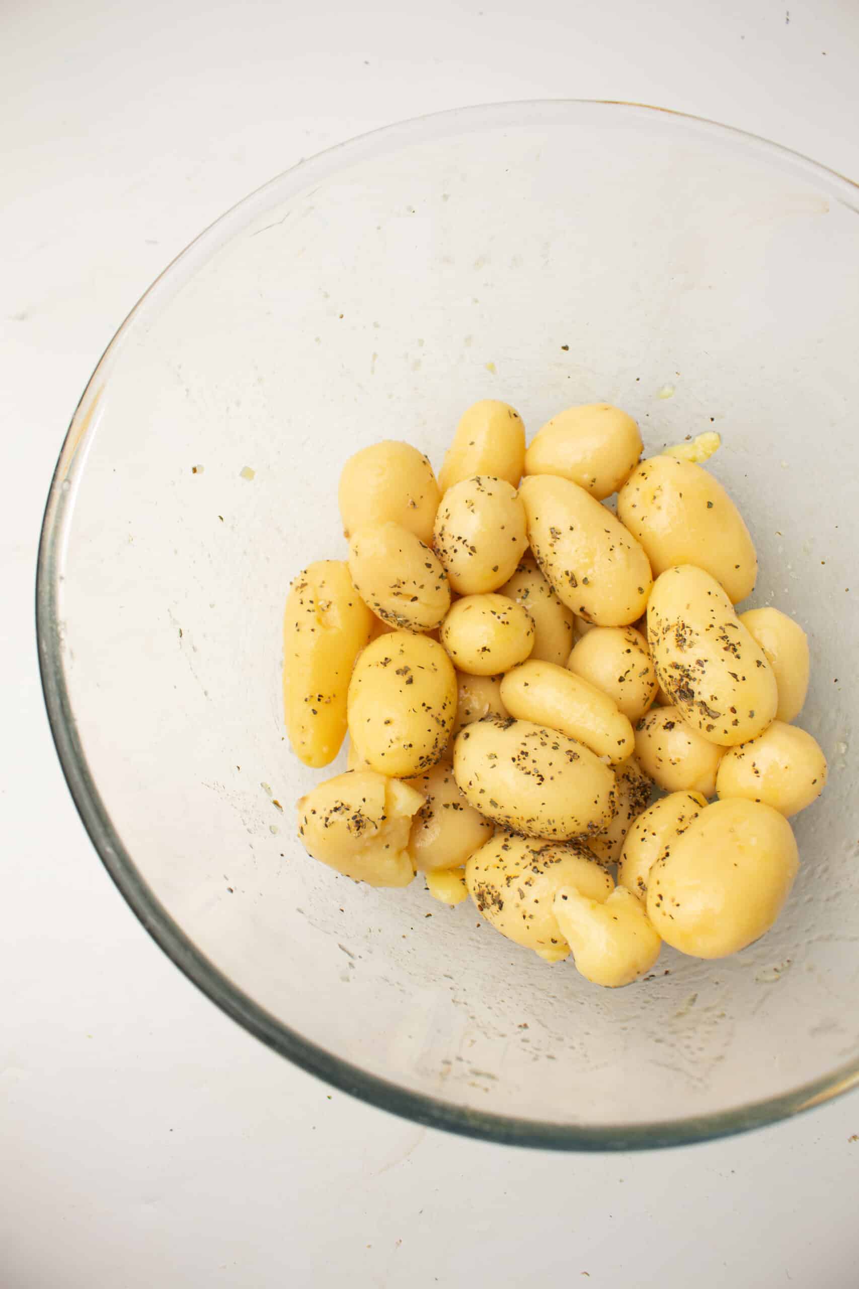 Tinned potatoes in the mixing bowl
