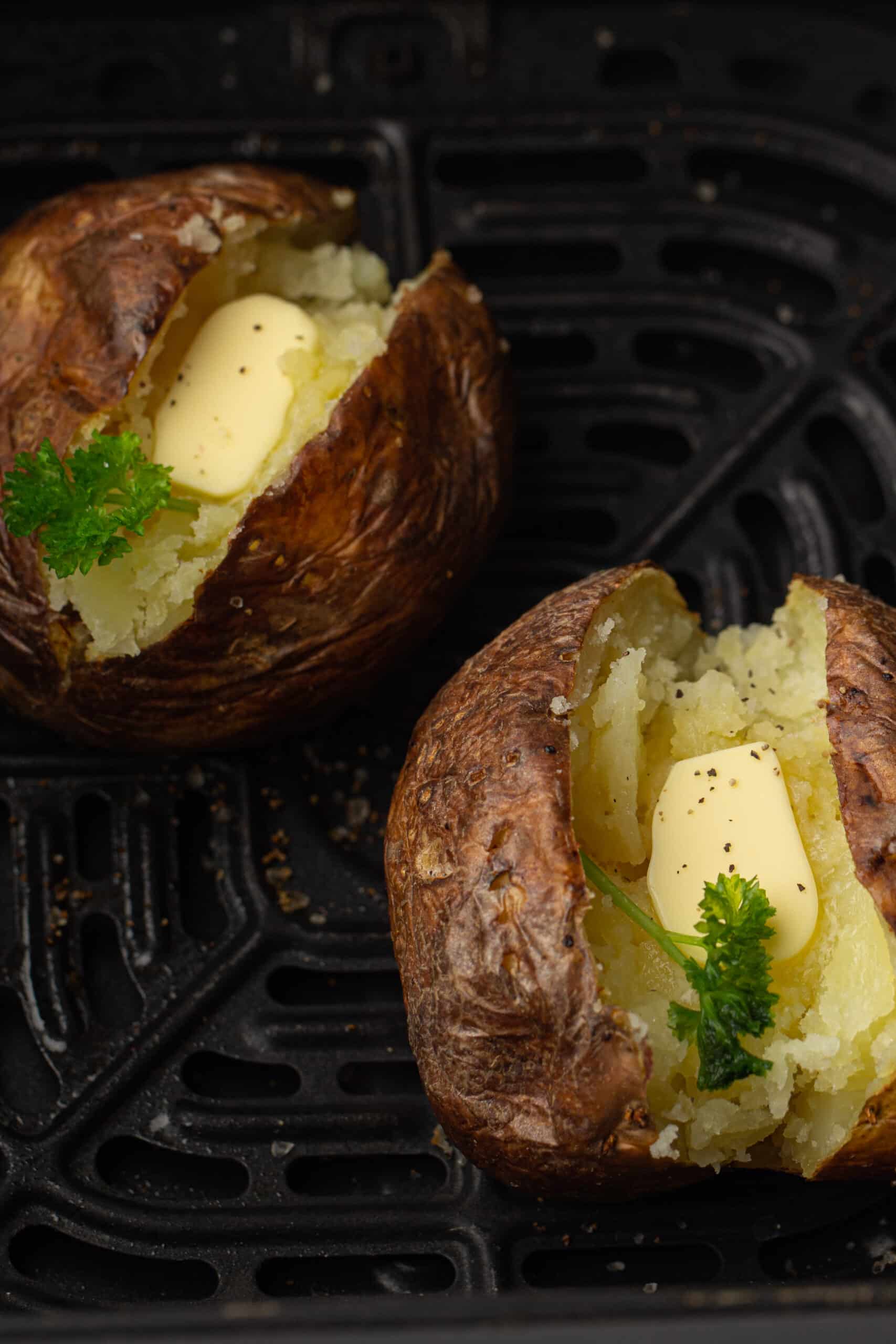 Air Fryer Baked Potato that is ready to eat!
