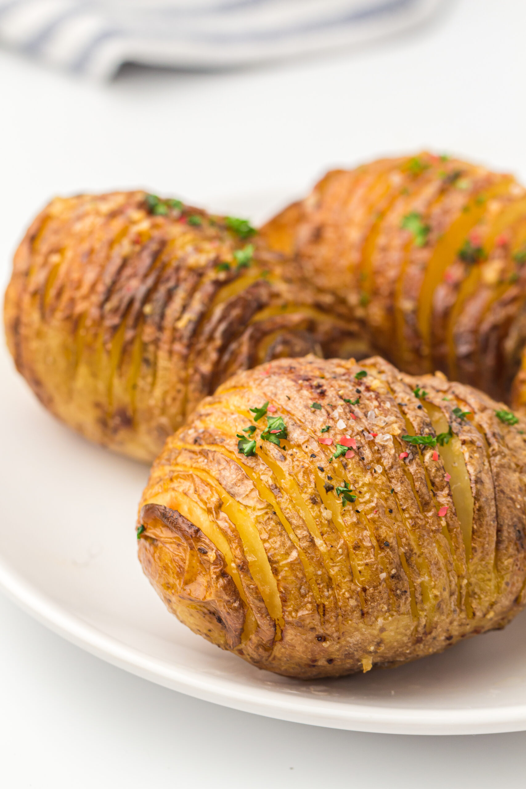 Air Fryer Hassleback Potatoes on a plate
