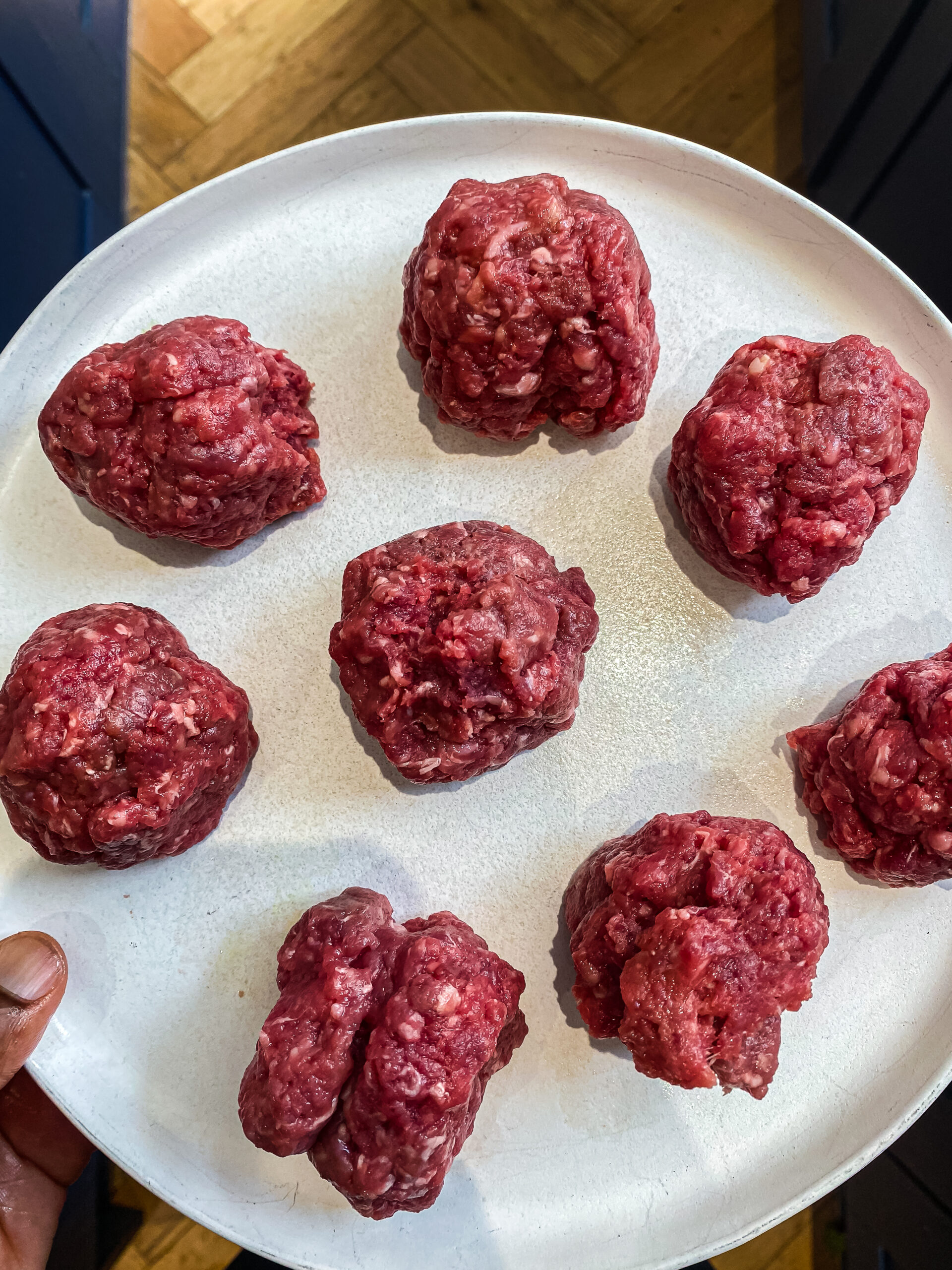 Prepping the beef in balls