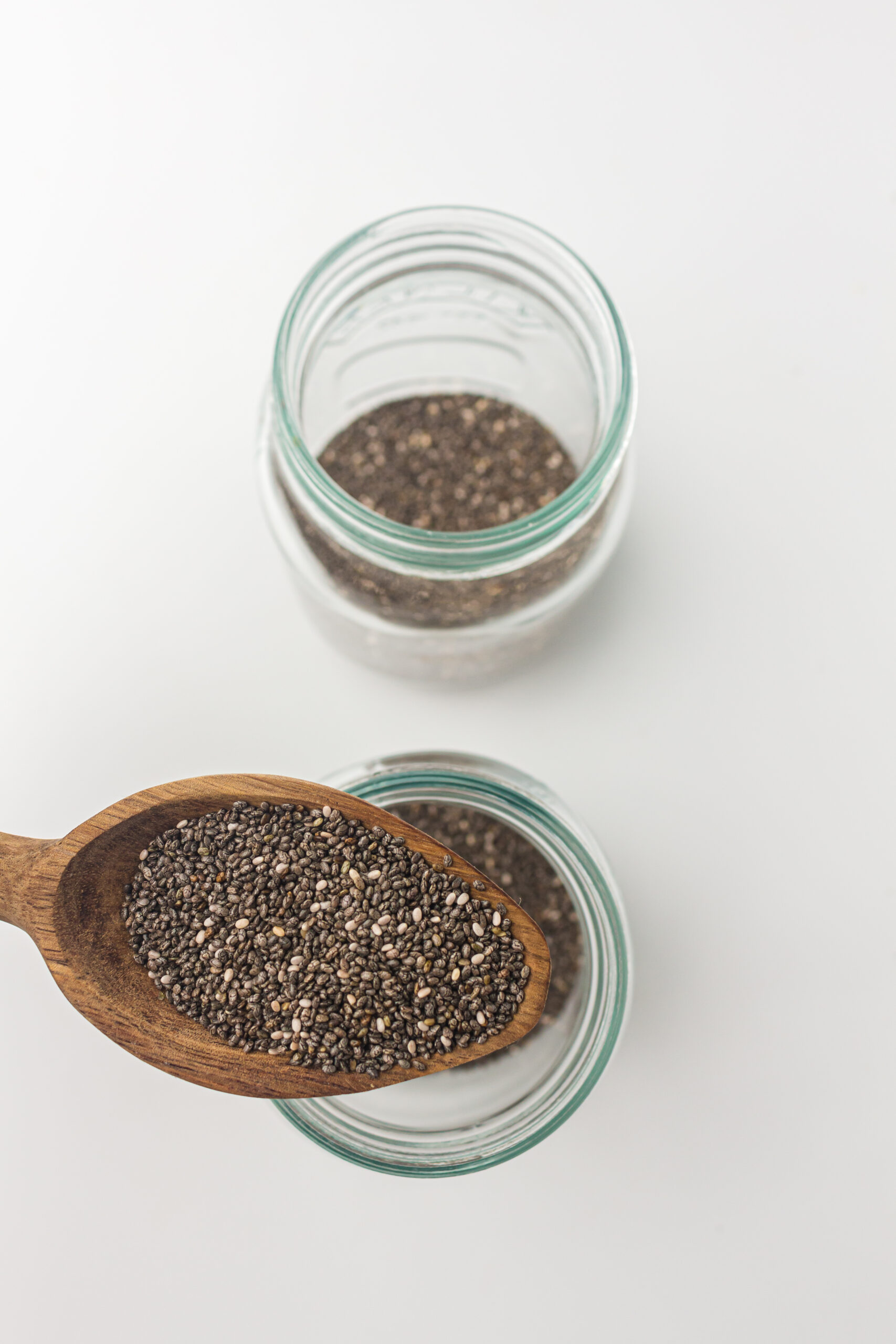 Chia seeds about to be put in mason jar